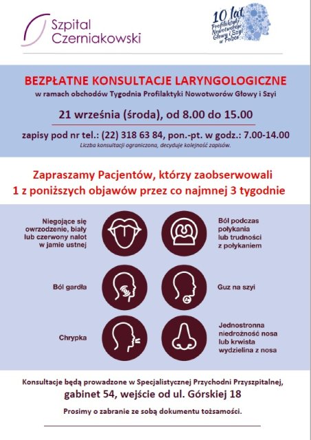 X Europejski Tydzień Profilaktyki Nowotworów Głowy I Szyi W Szpitalu Czerniakowskim Informacja 2693